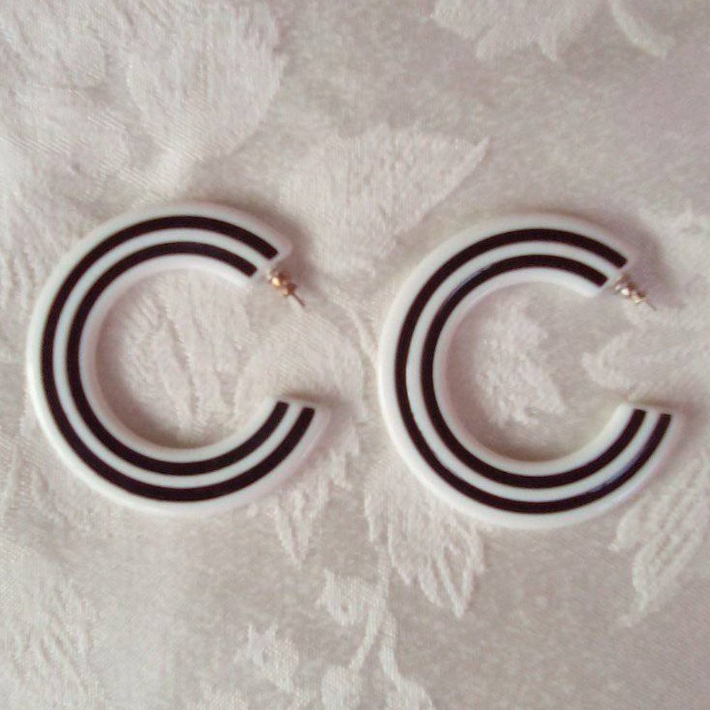 Vintage Black and White Half Hoop Earrings